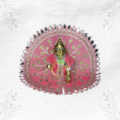 Baby Pink Mirror Embroidered Dress for Little Krishna Idol Size-4