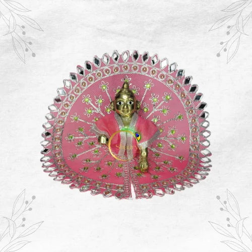 Baby Pink Mirror Embroidered Dress for Little Krishna Idol Size-4