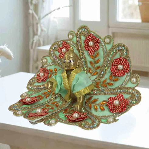 Mint Green & Red Floral Laddu Gopal Dress Size-4