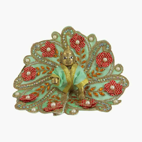 Mint Green & Red Floral Laddu Gopal Dress Size-4