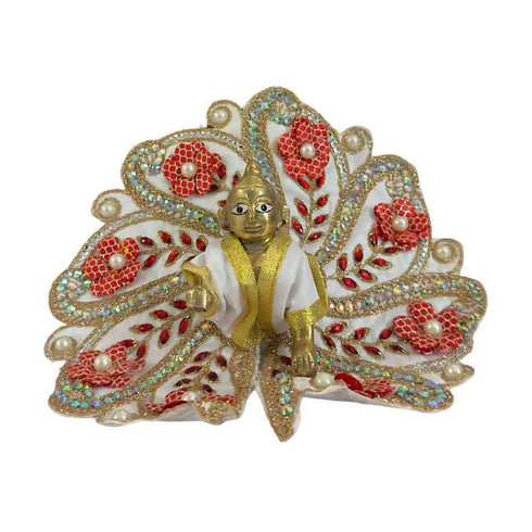 White & Red Floral Laddu Gopal Dress Size-4