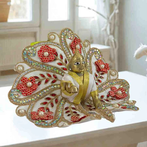 White & Red Floral Laddu Gopal Dress Size-4
