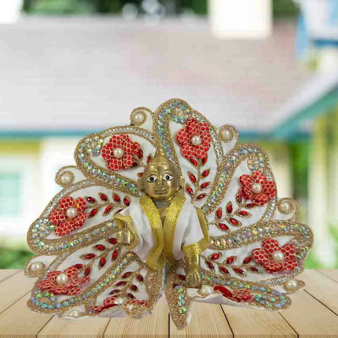 White & Red Floral Laddu Gopal Dress Size-4