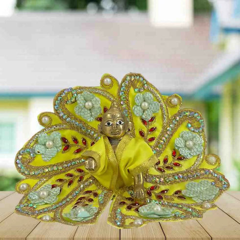 Elegant Yellow Laddu Gopal Dress with Pearl & Stone Embellishments Size-4