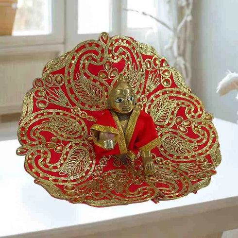 Elegant Red & Gold Laddu Gopal Dress Size-4