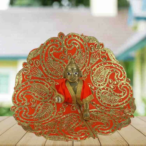 Radiant Orange & Gold Laddu Gopal Dress Size-4