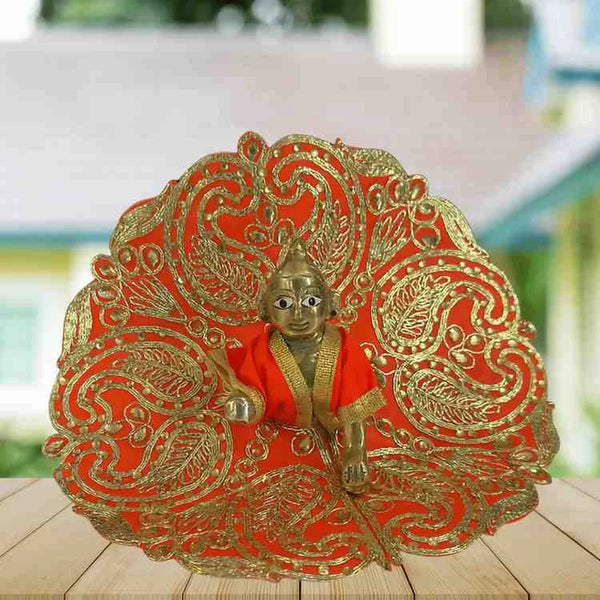 Radiant Orange & Gold Laddu Gopal Dress Size-4