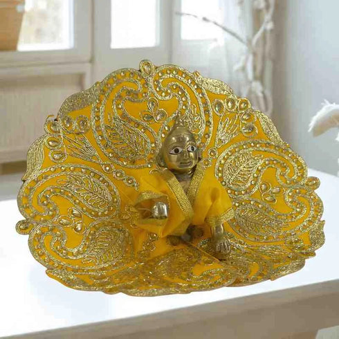 Radiant Yellow & Gold Laddu Gopal Dress Size-4