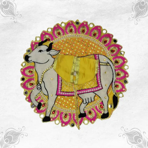 Vibrant Yellow Outfit Featuring Cow Artwork for Gopal Ji Size-5