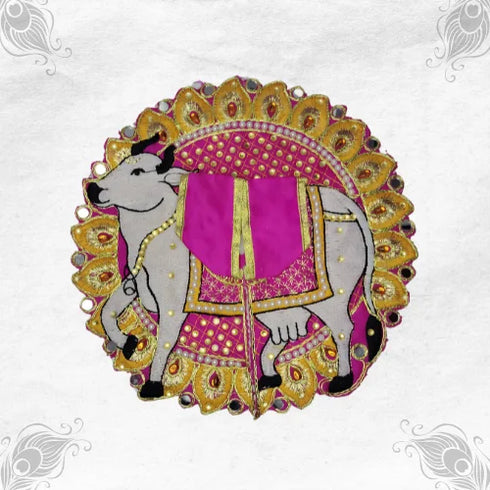 Spiritual Cow Design on Elegant Pink Dress for Gopal Ji Size-5