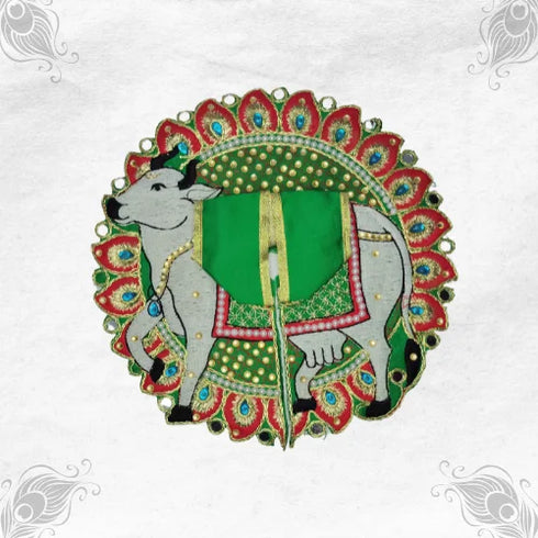 Graceful Green Vastra with Cow Pattern for Kanha Ji Size-5
