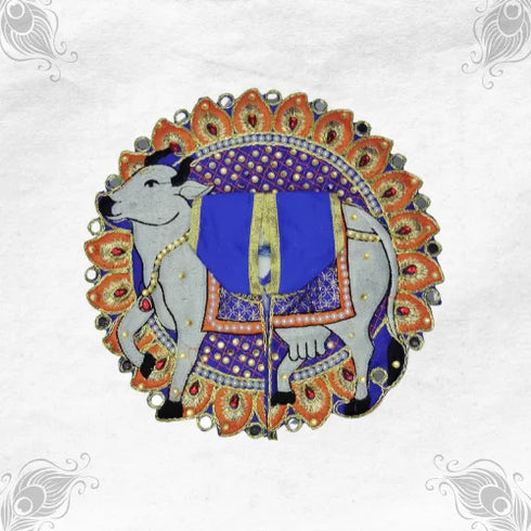 Blue And Orange Poshak with Cow Pattern for Laddu Gopal Ji Size-5