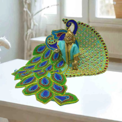 Elegant Peacock Style Dress with Sky Blue Blouse for Laddu Gopal Size-5