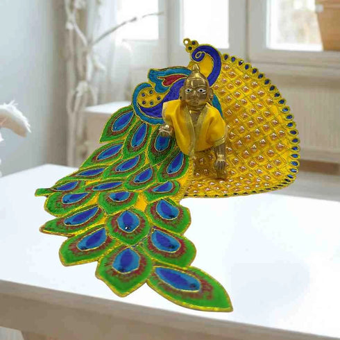 Elegant Neon Green Peacock Dress for Laddu Gopal Size-5