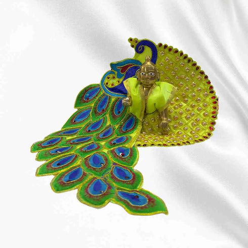 Elegant Neon Green Peacock Dress for Laddu Gopal Size - 5