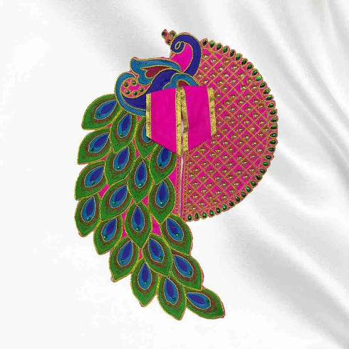 Royal Peacock-Themed Laddu Gopal Dress in Vibrant Pink & Green Size-5