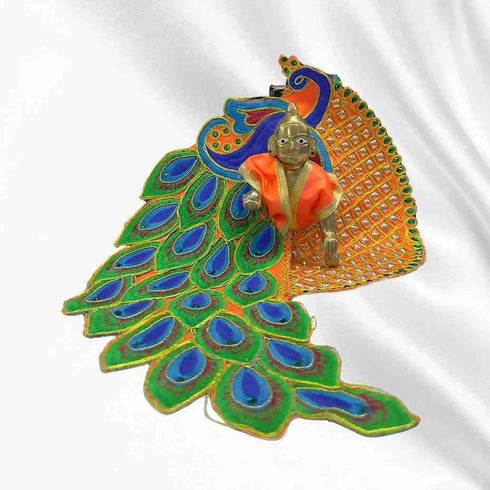 Peacock Feather Orange Designer Laddu Gopal Dress – A Touch of Divine Elegance Size-5