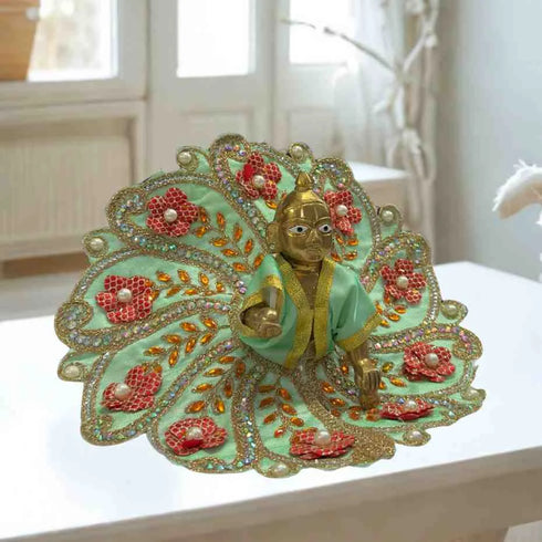 Graceful Green Floral Laddu Gopal Dress Set Size-5