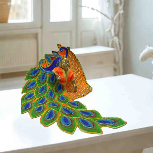 Peacock Feather Orange Designer Laddu Gopal Dress – A Touch of Divine Elegance Size-5