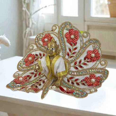 White & Red Floral Laddu Gopal Dress Size-4