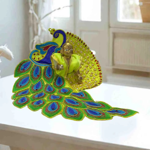 Elegant Neon Green Peacock Dress for Laddu Gopal Size - 5