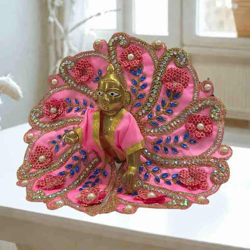 Elegant Pink Floral Laddu Gopal Dress Set Size-5