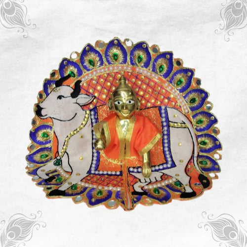 Adorable Orange and Blue Poshak with Gau Mata Design for Bal Gopal Size-5