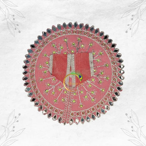 Baby Pink Mirror Embroidered Dress for Little Krishna Idol Size-4