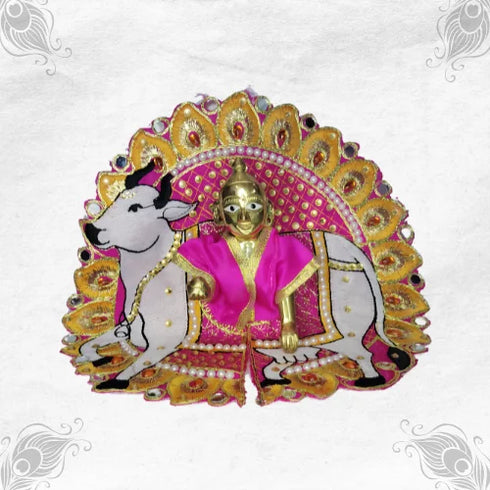 Spiritual Cow Design on Elegant Pink Dress for Gopal Ji Size-5