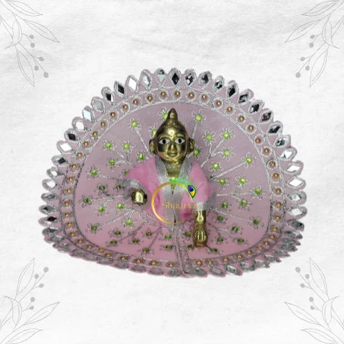 Graceful Baby Pink Dress with Artistic Mirror Work for Thakur Ji Size-4