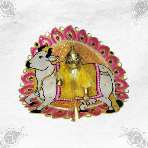 Vibrant Yellow Outfit Featuring Cow Artwork for Gopal Ji Size-5