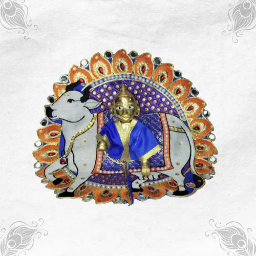 Blue And Orange Poshak with Cow Pattern for Laddu Gopal Ji Size-5