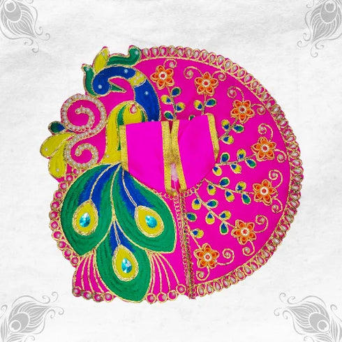 Adorable Pink Outfit with Mor Design for Bal Gopal Ji Size-6