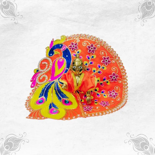 Graceful Orange Outfit with Majestic Mor Motif for Kanha Ji Size-6