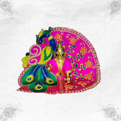 Adorable Pink Outfit with Mor Design for Bal Gopal Ji Size-6