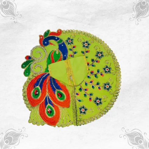 Trendy Light Green Poshak with Peacock Motif for Bal Gopal Size-6