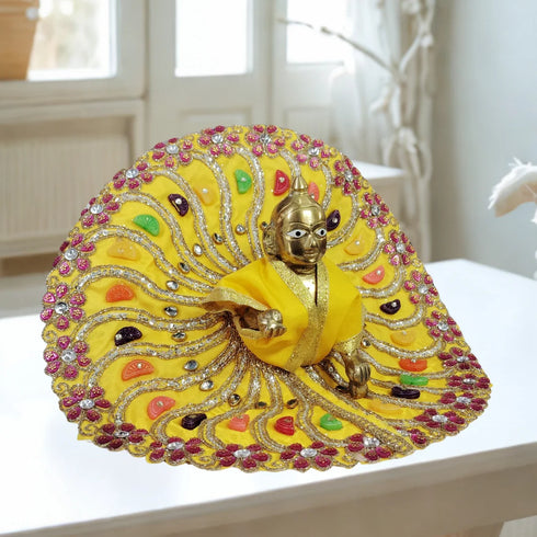Ladoo Gopal Designer Yellow Stone Work Dress (Handcrafted Poshak) Size-6