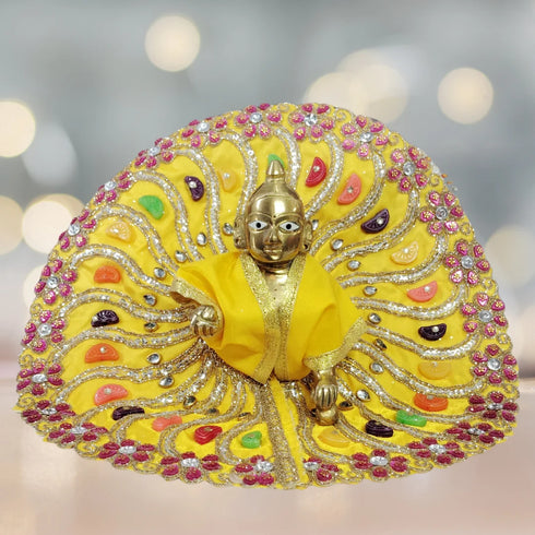Ladoo Gopal Designer Yellow Stone Work Dress (Handcrafted Poshak) Size-6