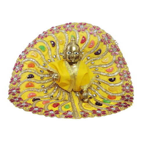 Ladoo Gopal Designer Yellow Stone Work Dress (Handcrafted Poshak) Size-6