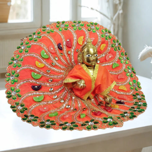 Stylish Orange Designer Laddu Gopal Dress with Stone and Gota Work Size-6