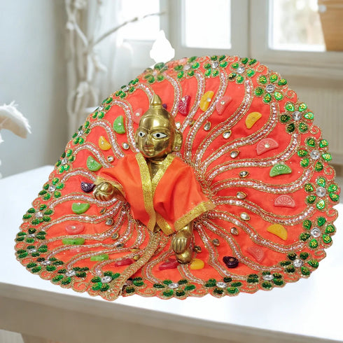 Stylish Orange Designer Laddu Gopal Dress with Stone and Gota Work Size-6