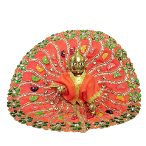 Stylish Orange Designer Laddu Gopal Dress with Stone and Gota Work Size-6