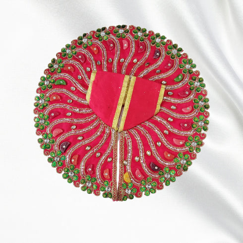 Laddu Gopal Fancy Designer Poshak – Red Peacock Style Dress with Stone Work Size-6
