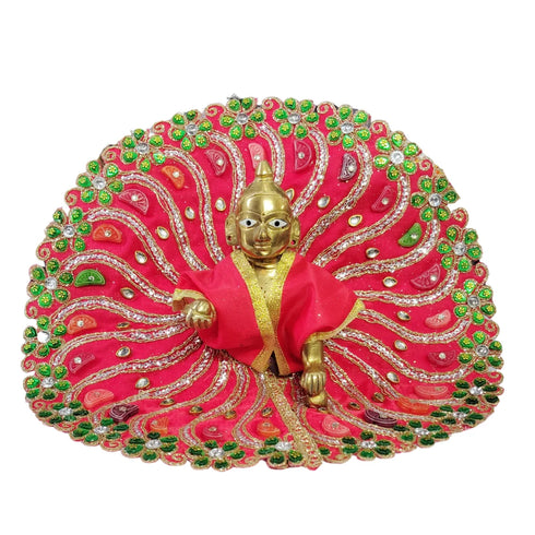 Laddu Gopal Fancy Designer Poshak – Red Peacock Style Dress with Stone Work Size-6