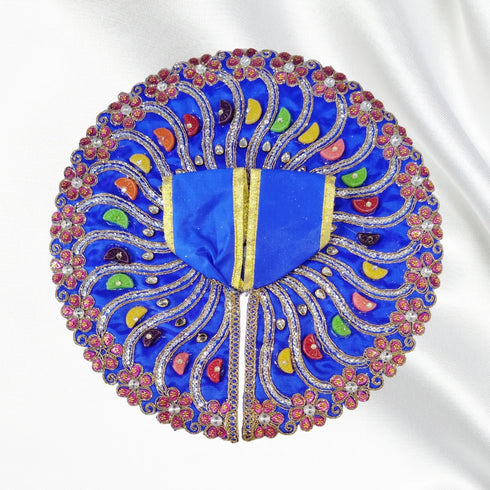 Laddu Gopal Fancy Designer Poshak – Royal Blue Peacock Style Dress with Stone and Lace Work Size-6