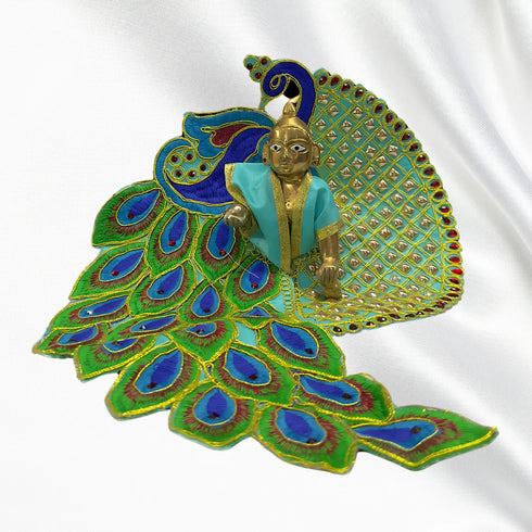 Laddu Gopal Peacock Feather Dress – Sky Blue Edition (Handcrafted Poshak) Size-6