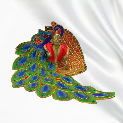 Laddu Gopal peacock feather dress– Red Edition (Handcrafted Poshak) Size-6