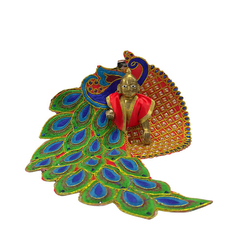 Laddu Gopal peacock feather dress– Red Edition (Handcrafted Poshak) Size-6
