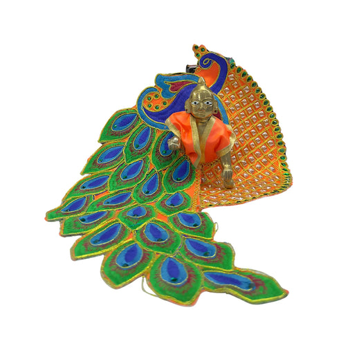 Laddu Gopal dress with peacock feather motifs – Orange Edition (Handcrafted Poshak) Size-6
