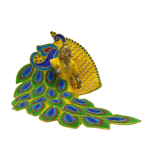 Laddu Gopal Peacock Feather Designer Dress – Yellow Edition Size-6